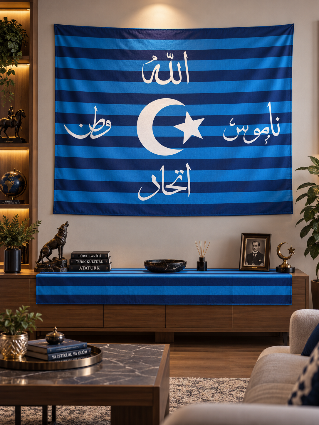 Mavi Beyaz İttihat ve Terakki Konseptli Duvar Örtüsü - 100x140 cm