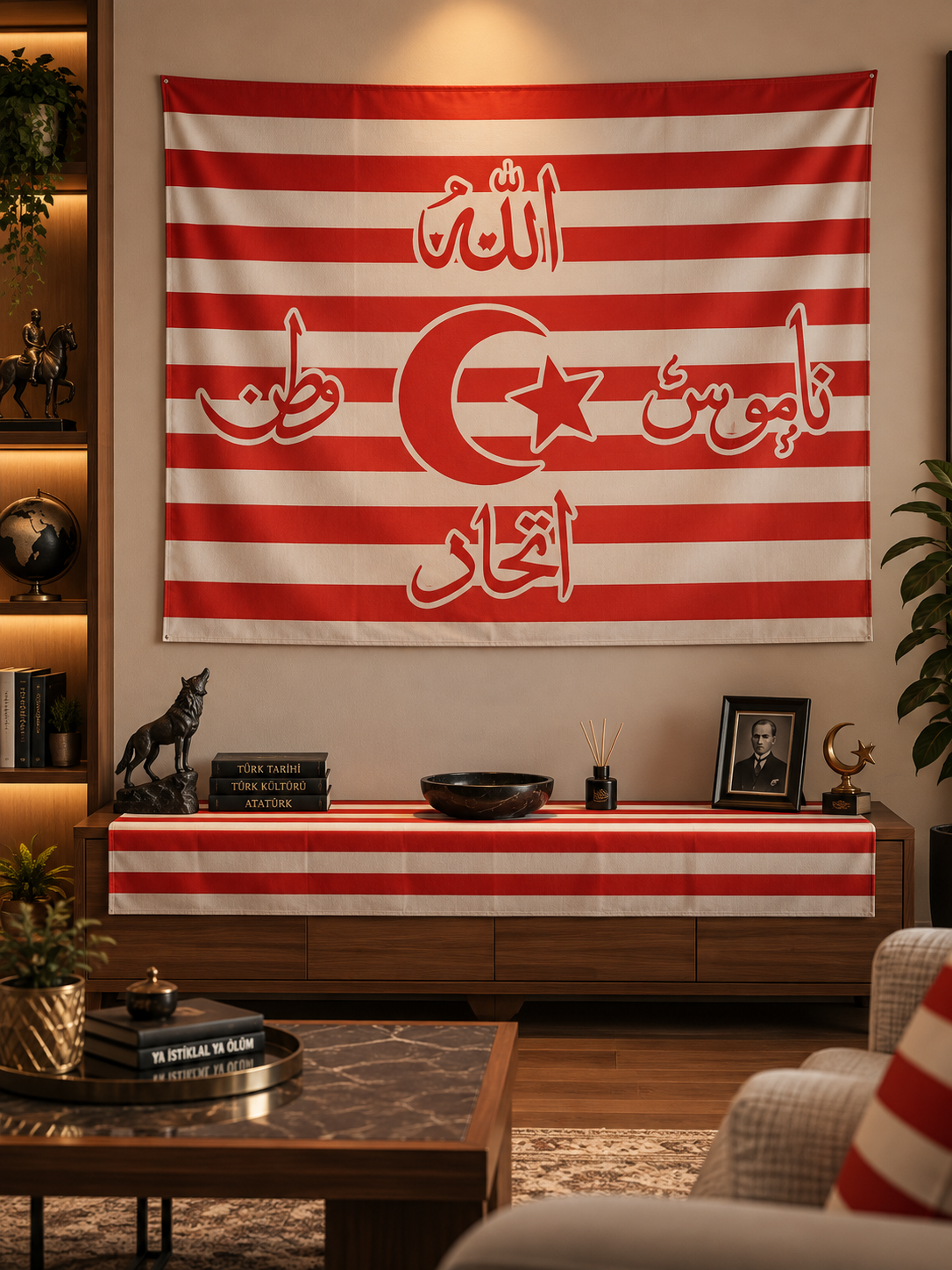 Kırmızı Beyaz İttihat ve Terakki Konseptli Duvar Örtüsü - 100x140 cm