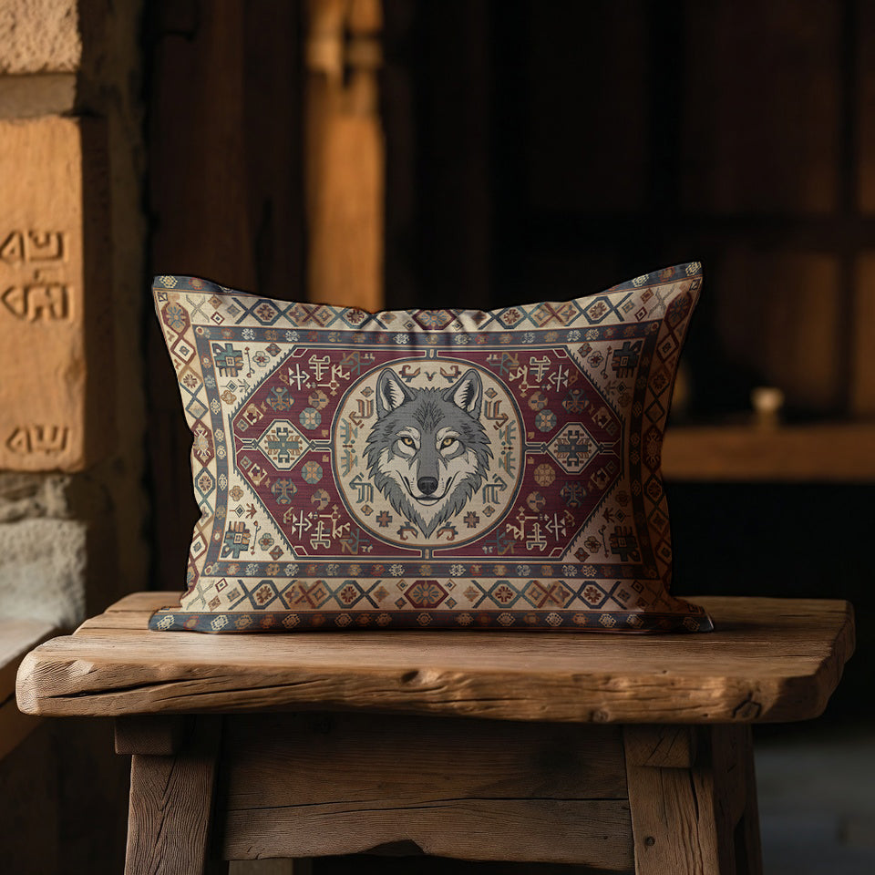 Orhun Motifli Kurt Figürlü Türk Kültürü Yastık Kılıfı | 50x70 cm