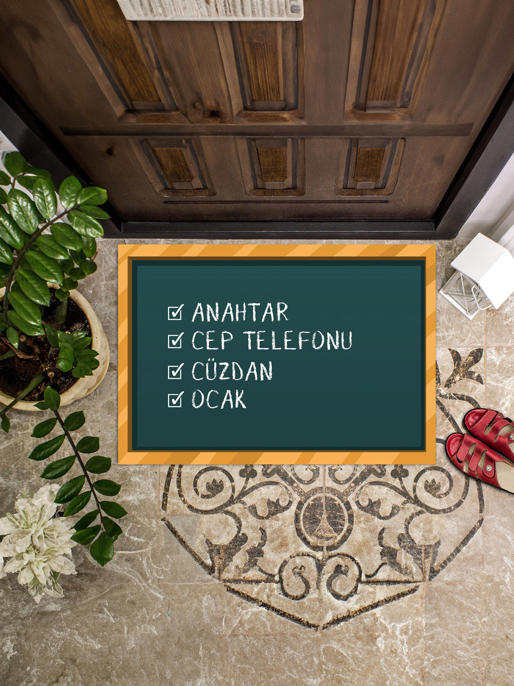 Okul Tahtası Figürlü Kapı Önü Paspası 45x65