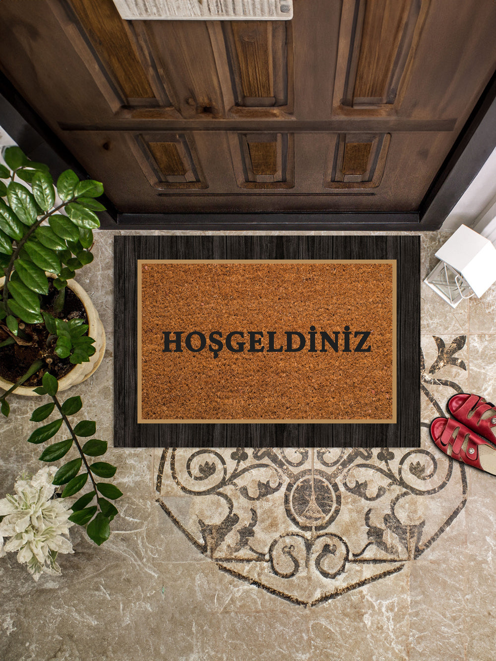 Siyah Şeritli Hoşgeldiniz Kapı Önü Paspası 45x65