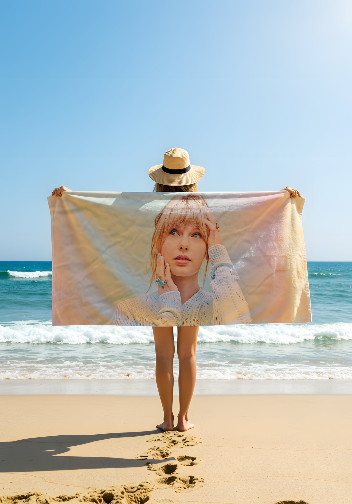 Taylor Swift Resimli Plaj Havlusu – Hızlı Kurur, Kolay Taşınır