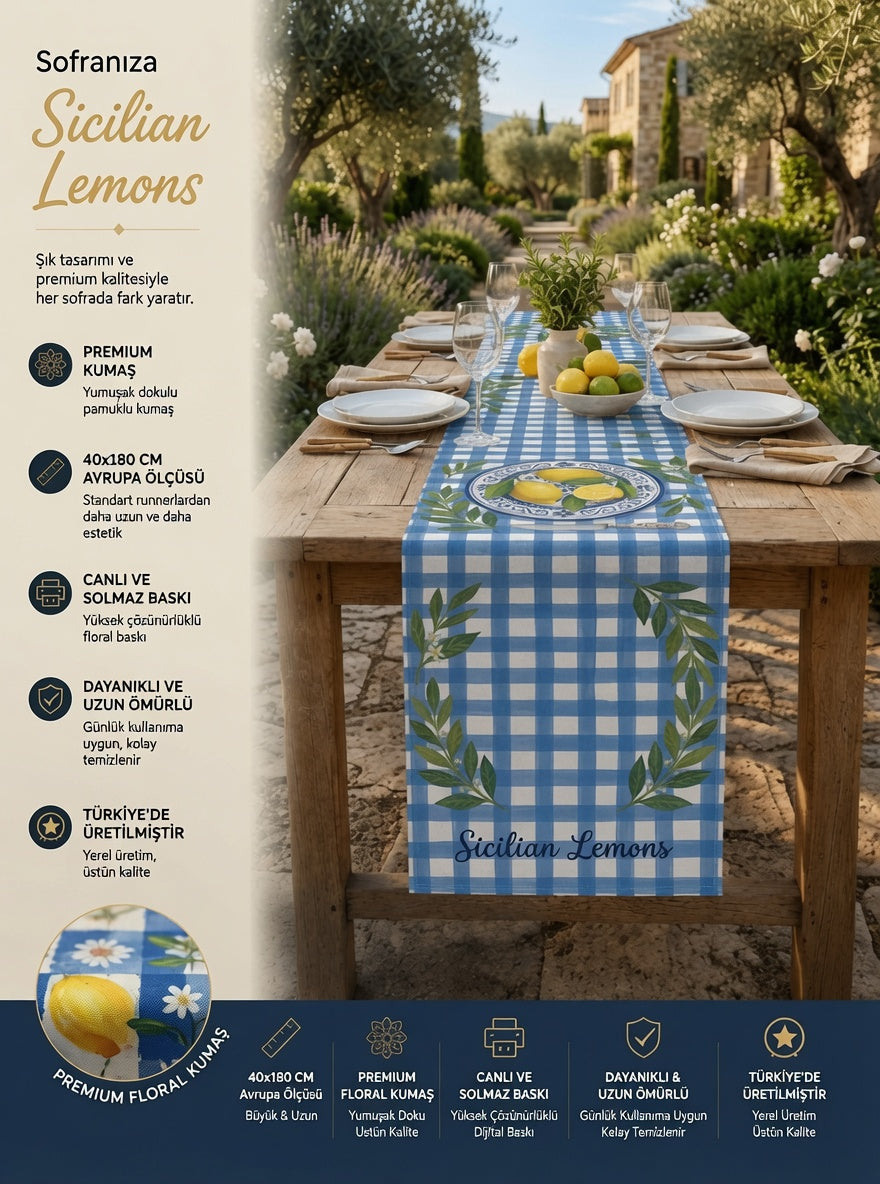Sicilya Limon Desenli Masa Runnerı