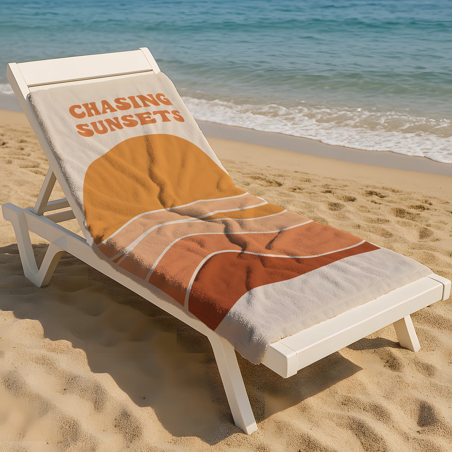 Chasing Sunsets Turuncu Plaj Havlusu – Günbatımı İlhamlı Minimalist Desen
