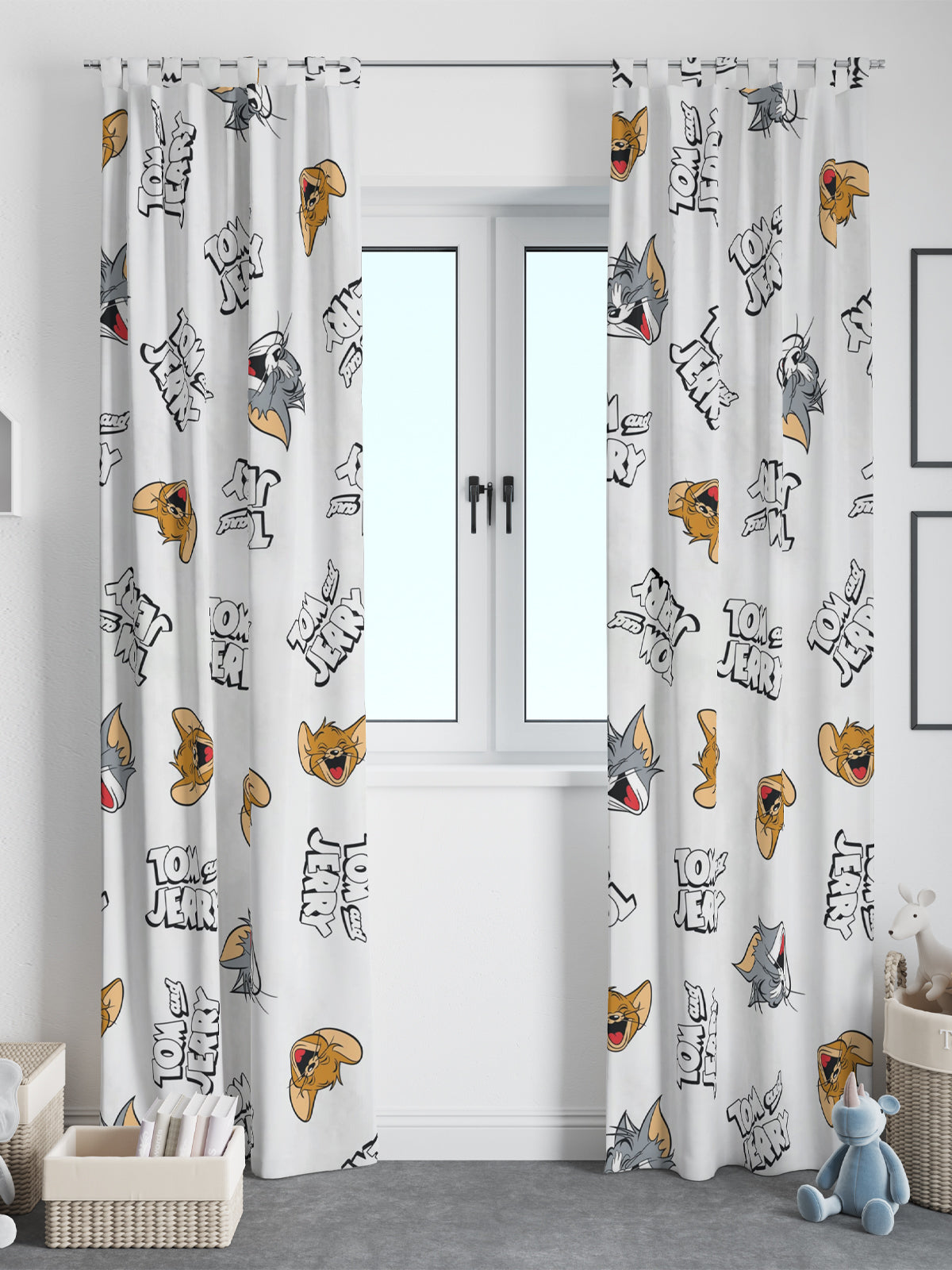 Tom ve Jerry Temalı Fon Perde Çocuk / Bebek Odası Tek Kanat