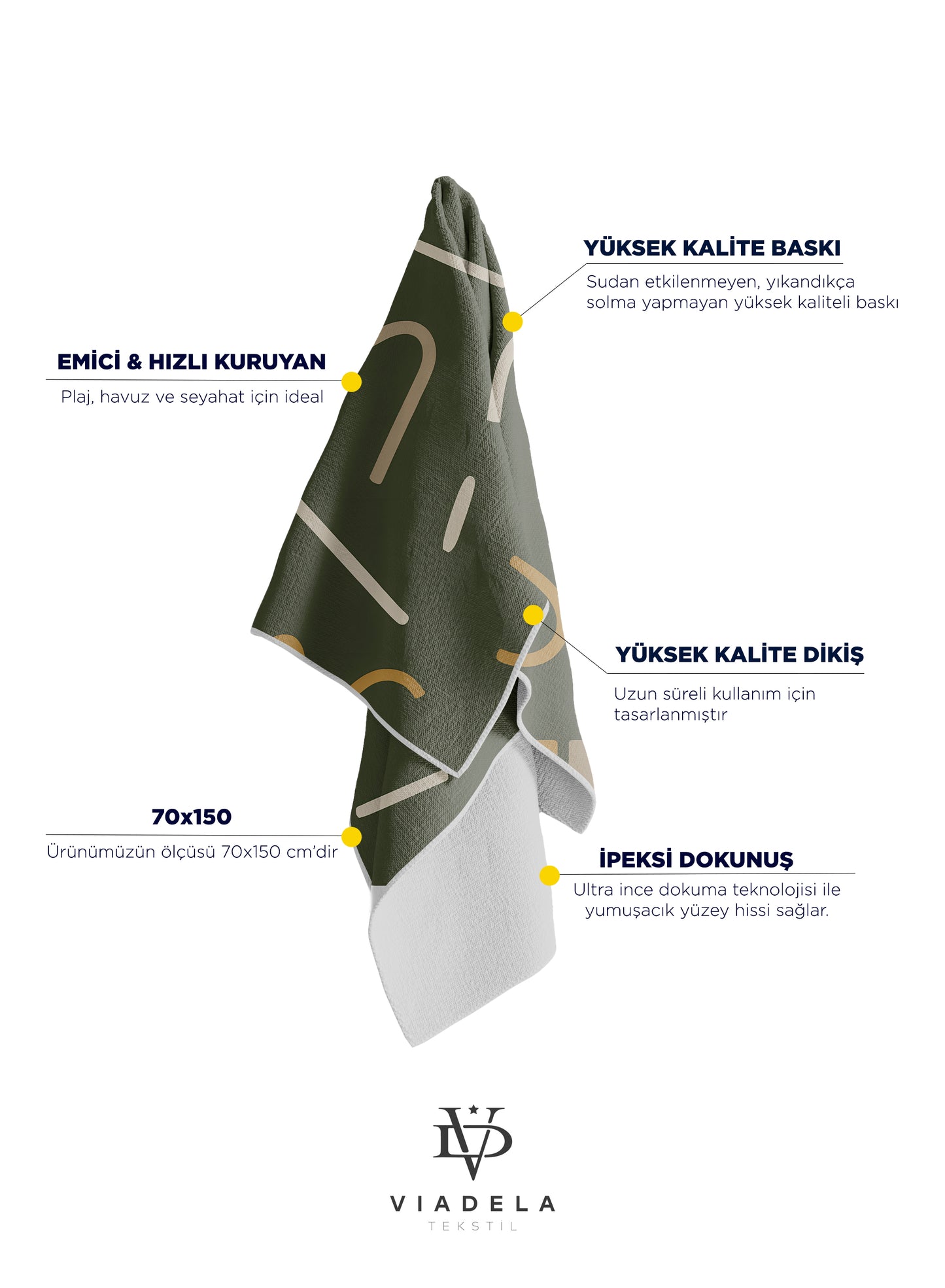 Soyut Geometrik Desenli Yeşil Plaj Havlusu – Modern ve Minimal Yaz Tasarımı