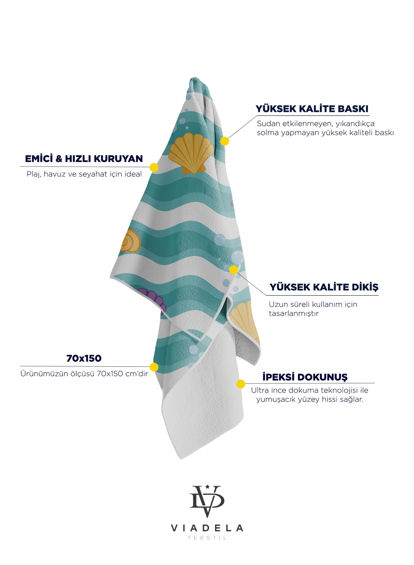 Deniz Altı Canlıları Desenli Plaj Havlusu – Renkli Mercan & Yıldız Tasarımı