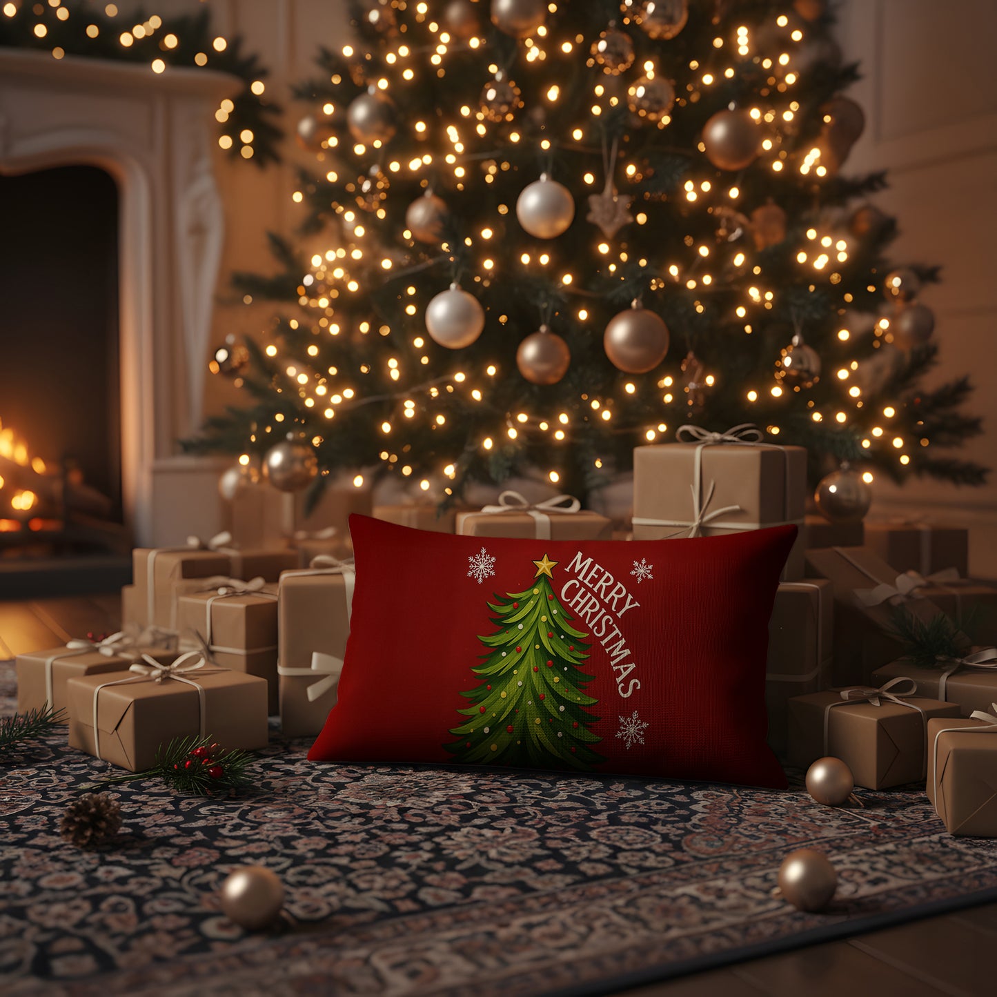 Yılbaşı Kırmızı Konseptli Christmas Yatay Kırlent Kılıfı 4'lü Set 50x30cm