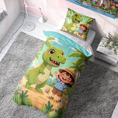 Yeşil Dino Macerası Çocuk Nevresim Takımı (Çarşafsız)