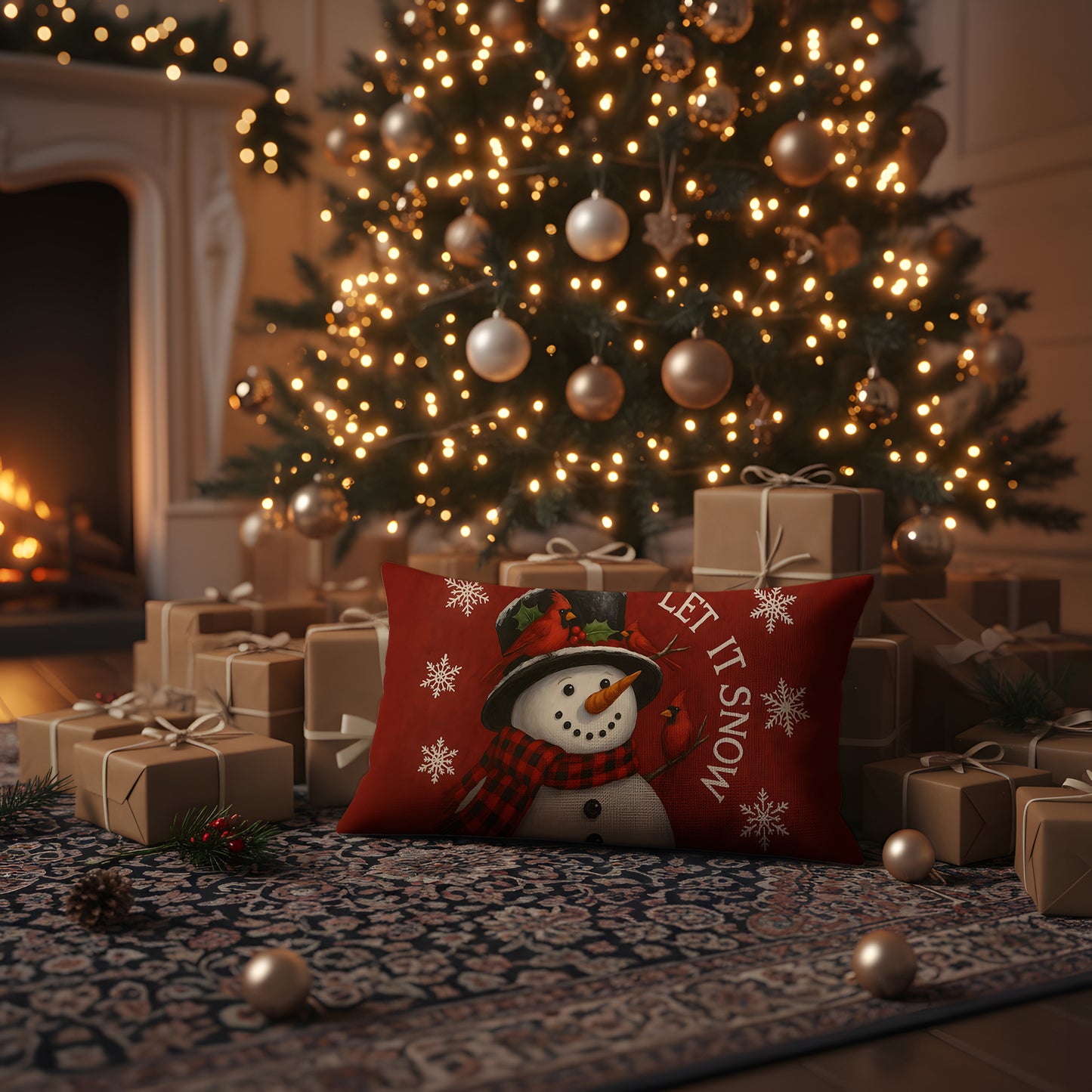 Yılbaşı Kırmızı Konseptli Christmas Yatay Kırlent Kılıfı 4'lü Set 50x30cm