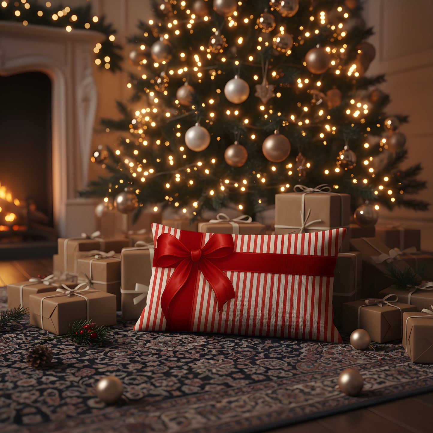 Yılbaşı Kırmızı Konseptli Christmas Yatay Kırlent Kılıfı 4'lü Set 50x30cm