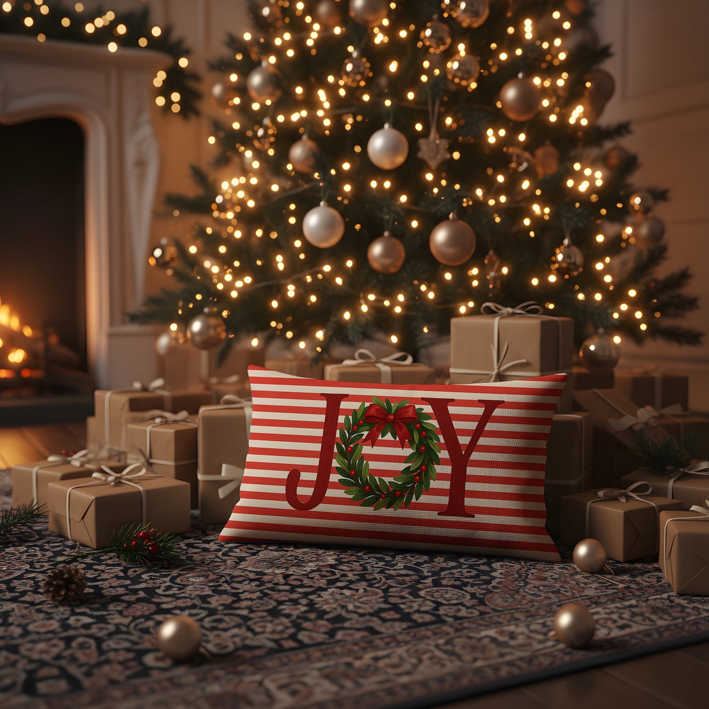 Yılbaşı Kırmızı Konseptli Christmas Yatay Kırlent Kılıfı 4'lü Set 50x30cm