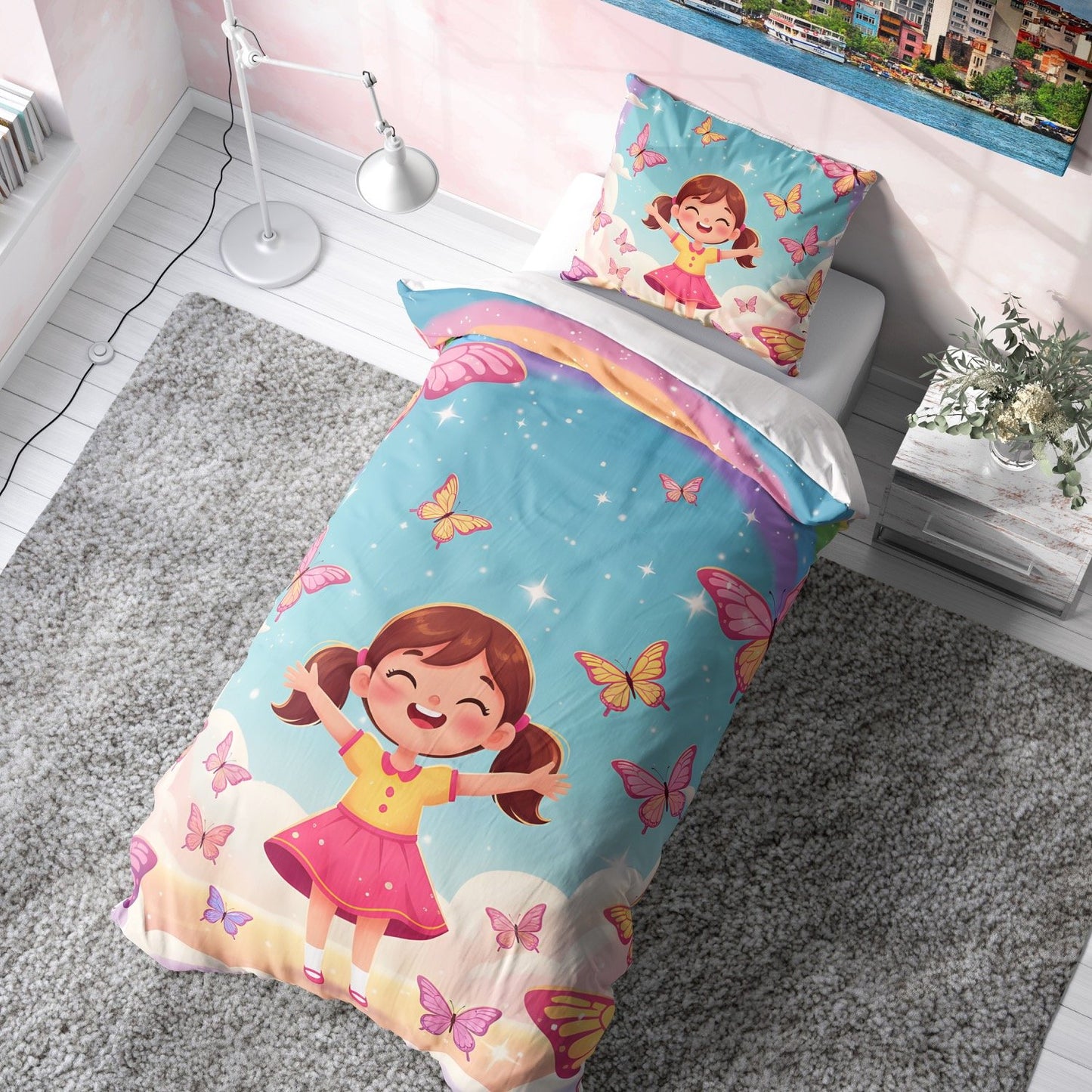 Gökkuşağı Kelebek Çocuk Nevresim Takımı (Çarşafsız)