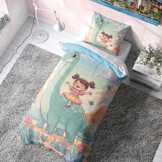 Sevimli Dino ve Kız Çocuk Nevresim Takımı (Çarşafsız)