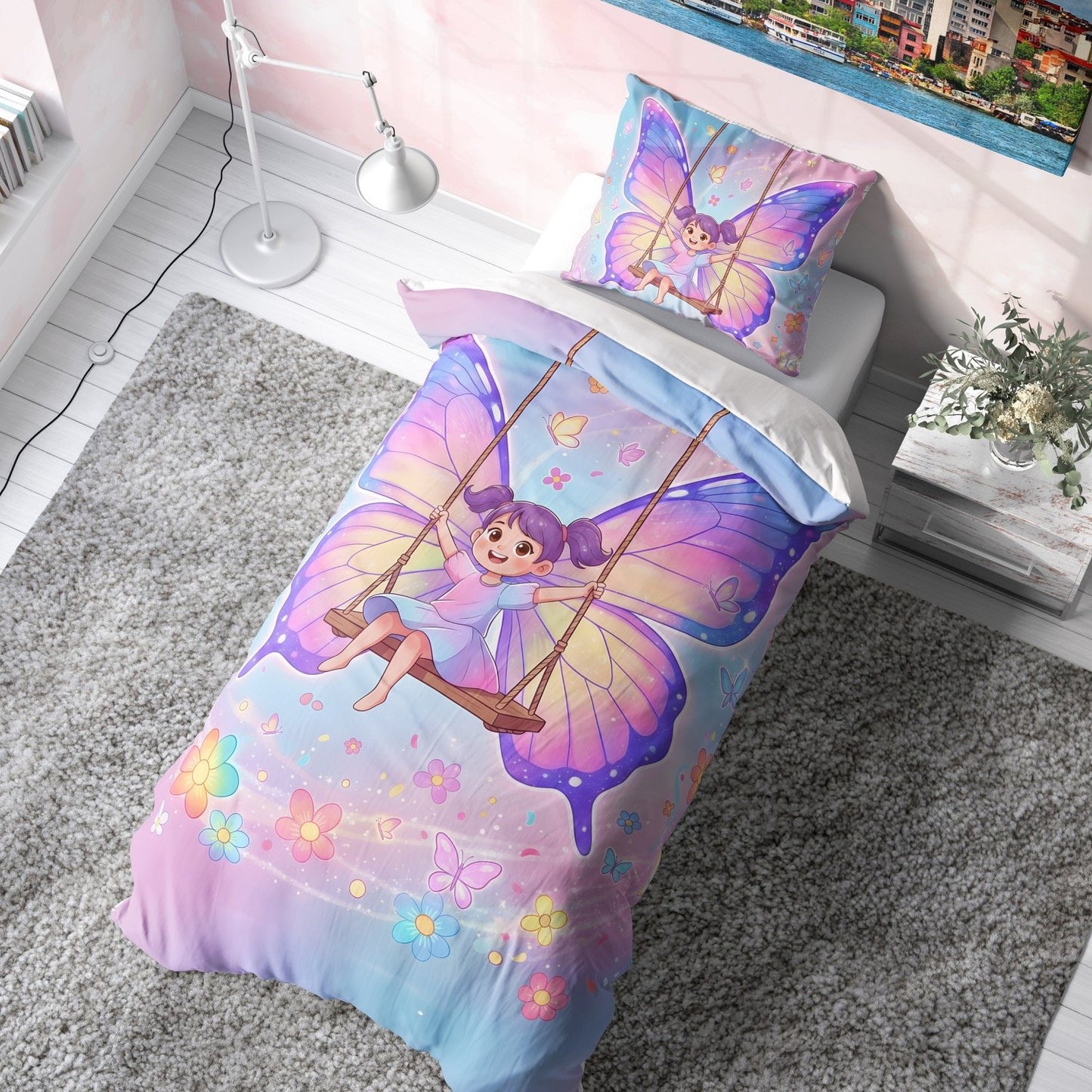 Pembe Kanatlı Peri Çocuk Nevresim Takımı (Çarşafsız)