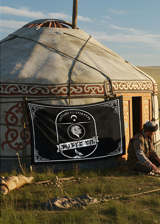 Atatürk Siluetli Göktürk Yazılı Bozkurt Temalı Duvar Örtüsü