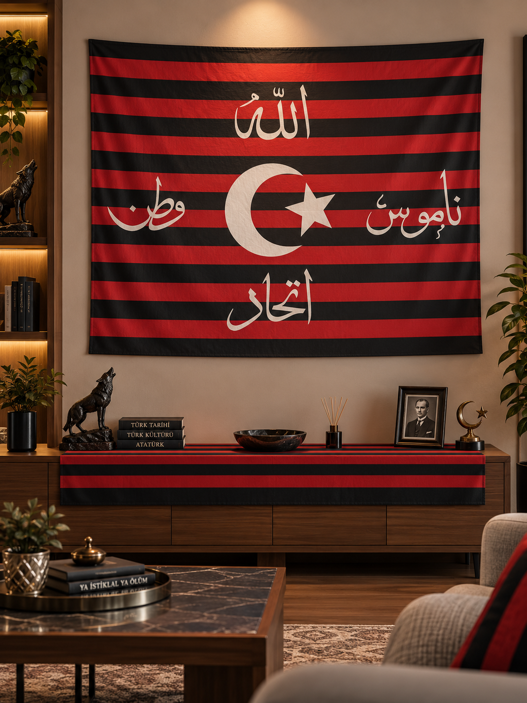 Kırmızı Siyah İttihat ve Terakki Konseptli Duvar Örtüsü  - 100x140 cm
