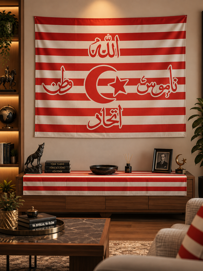 Kırmızı Beyaz İttihat ve Terakki Konseptli Duvar Örtüsü  - 100x140 cm