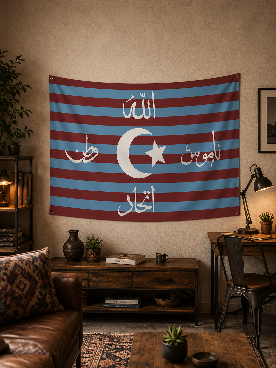 Bordo Mavi İttihat ve Terakki Konseptli Duvar Örtüsü  - 100x140 cm