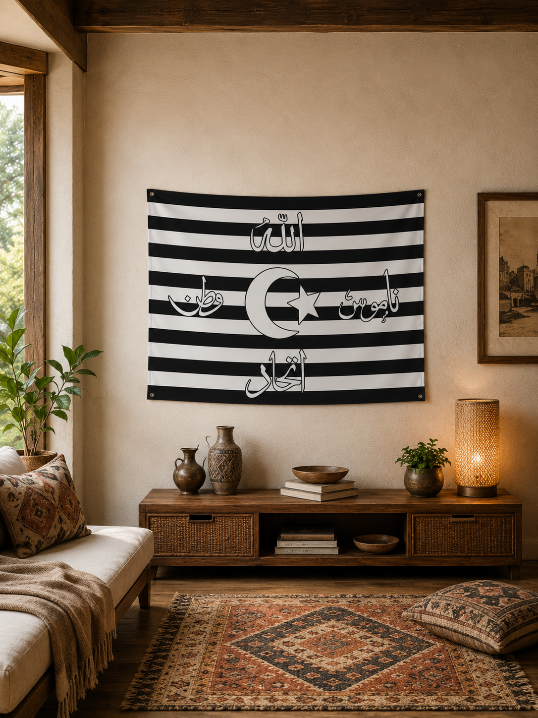 Siyah Beyaz İttihat ve Terakki Konseptli Duvar Örtüsü  - 100x140 cm