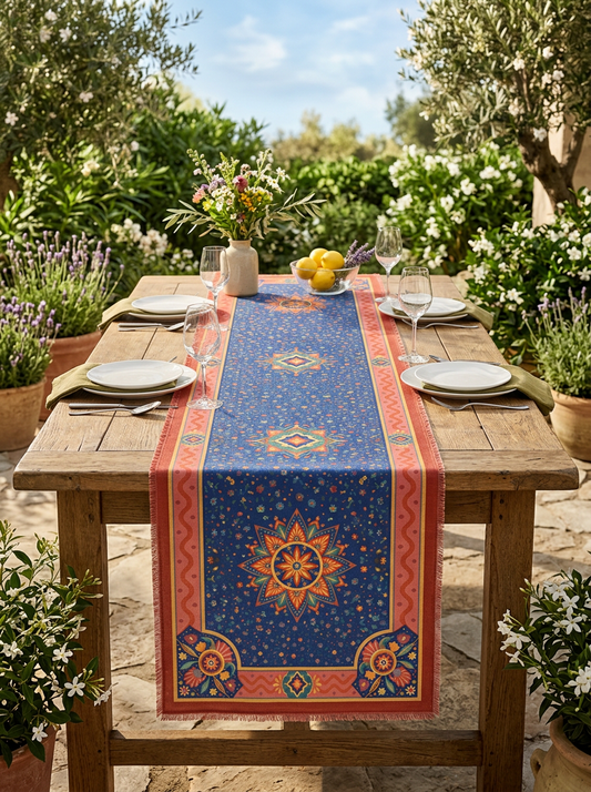 Bohem Mandala Desenli Dekoratif Masa Runnerı 40x180 cm