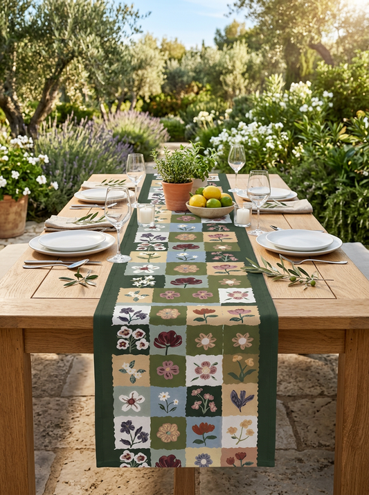 Patchwork Çiçek Desenli Masa Runnerı 40x180 cm