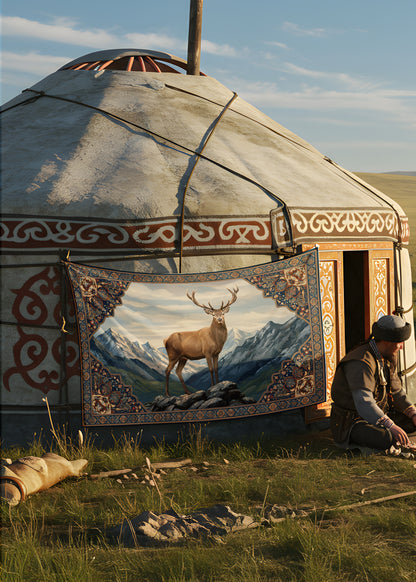 Dağların Sessiz Hakimi – Geyik Figürlü Dekoratif Duvar Örtüsü