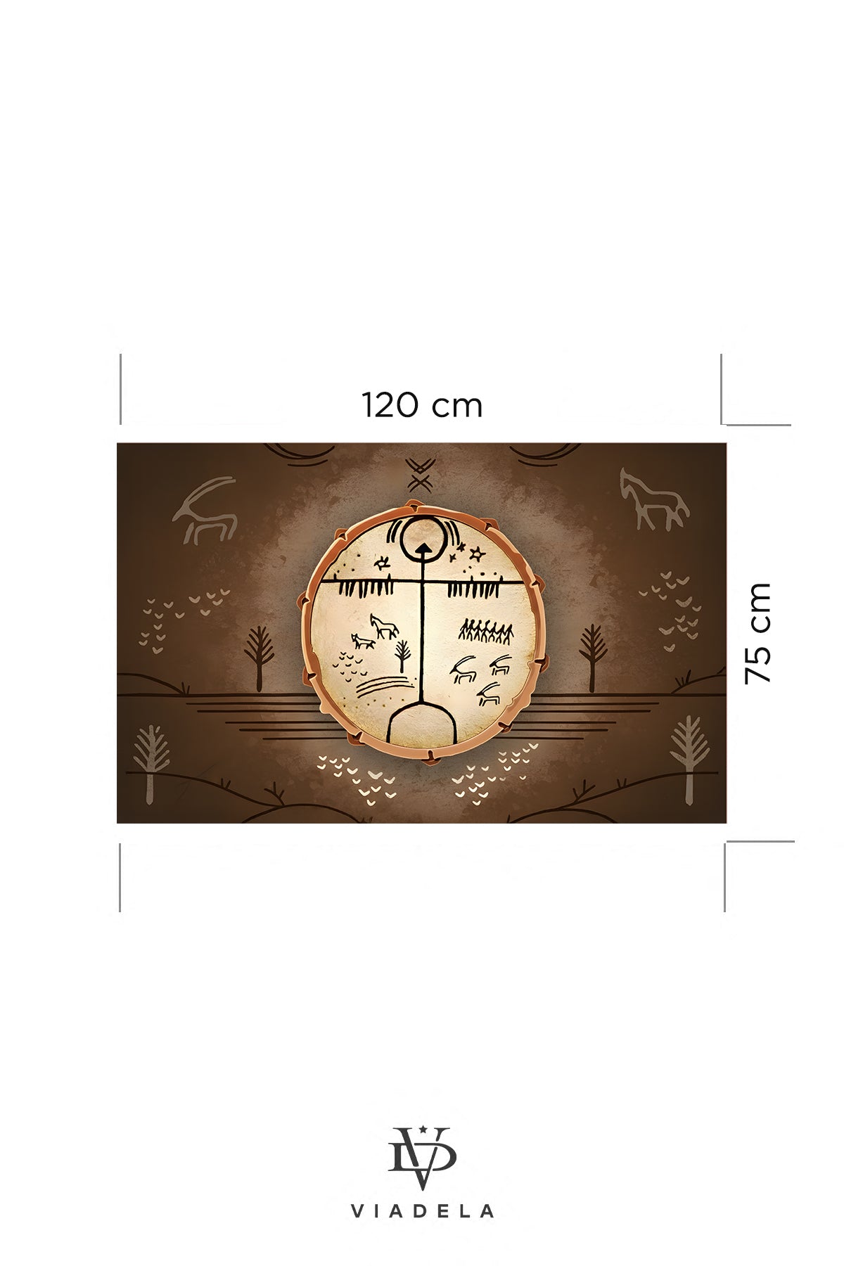Antik Türk Kam Şaman Davulu Desenli Dekoratif Duvar Örtüsü