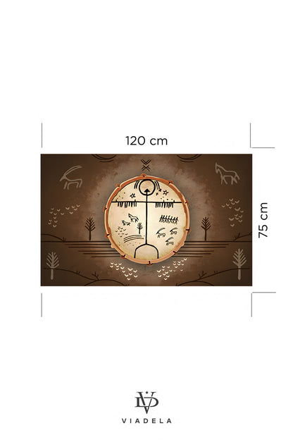 Antik Türk Kam Şaman Davulu Desenli Dekoratif Duvar Örtüsü