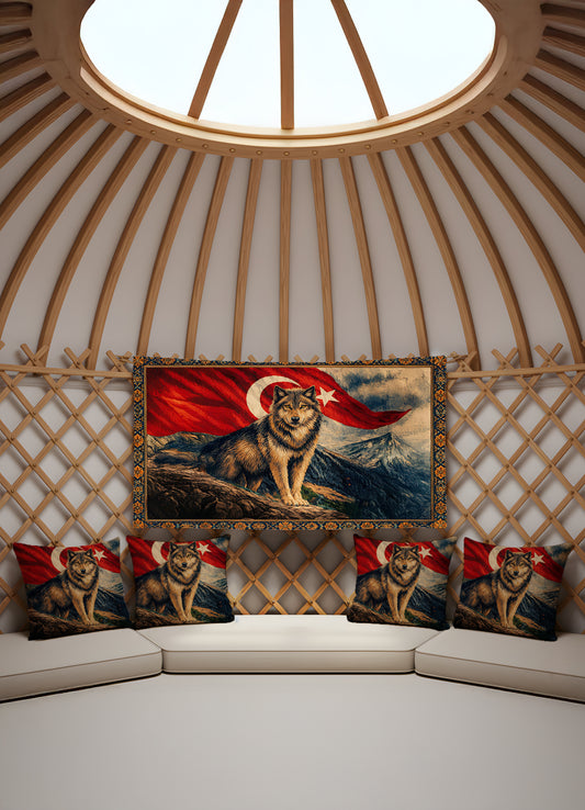 Bozkurt'un Nöbeti – 4 Kırlent Kılıfı + 1 Duvar Örtüsü