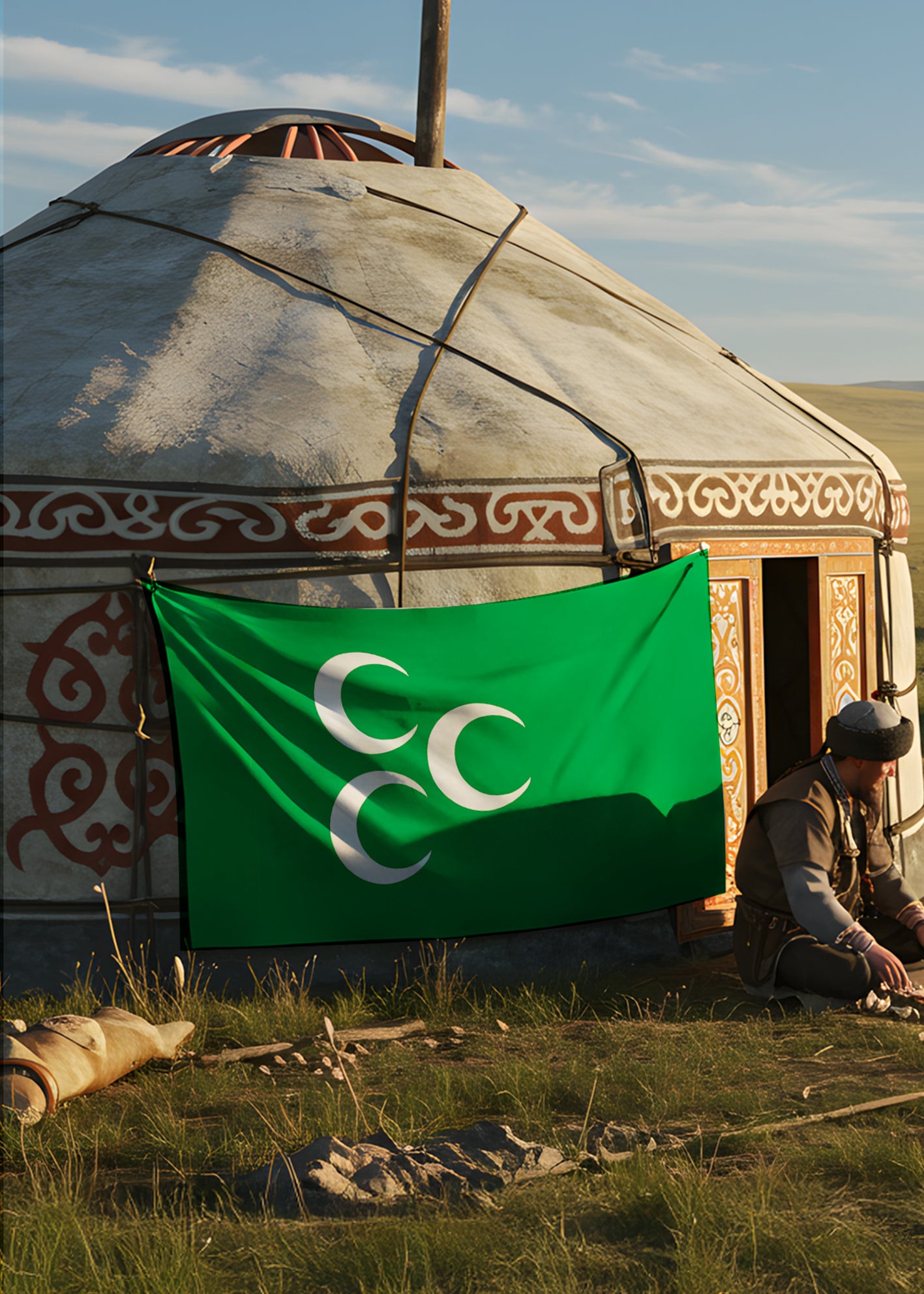 Üç Hilal Osmanlı Bayrağı Temalı Dekoratif Duvar Örtüsü