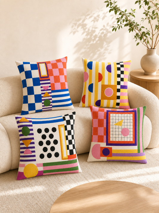 Renk Blokları 4’lü Kırlent KRetro Geometri 4’lü Kırlent Kılıfı Setiılıfı Seti (Kopya)