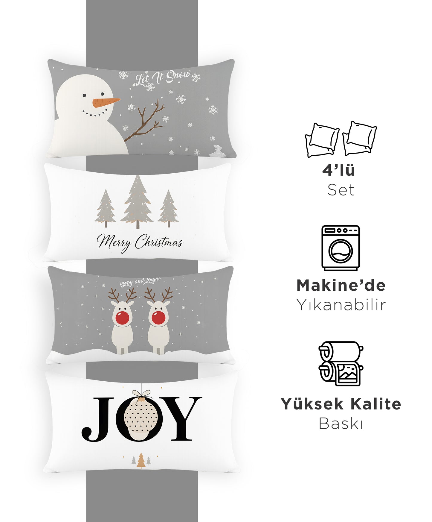 Yılbaşı Christmas Yatay Kırlent Kılıfı 4'lü Set 50x30cm