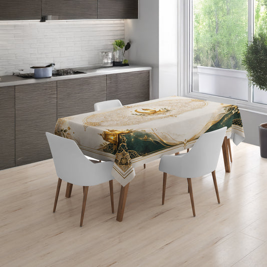 Işıltılı Zümrüt Konseptli Masa Örtüsü 150x220 cm – Silinebilir & Leke Tutmaz – Yakma Kenar