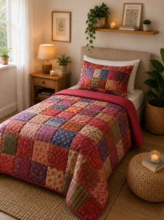 🎨 Renkli Patchwork Yatak Örtüsü Takımı