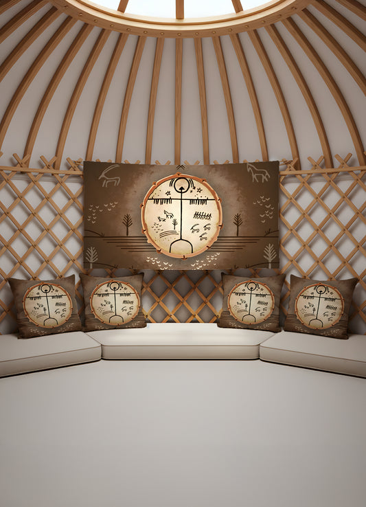 Şaman Davulu –  4 Kırlent Kılıfı + 1 Duvar Örtüsü