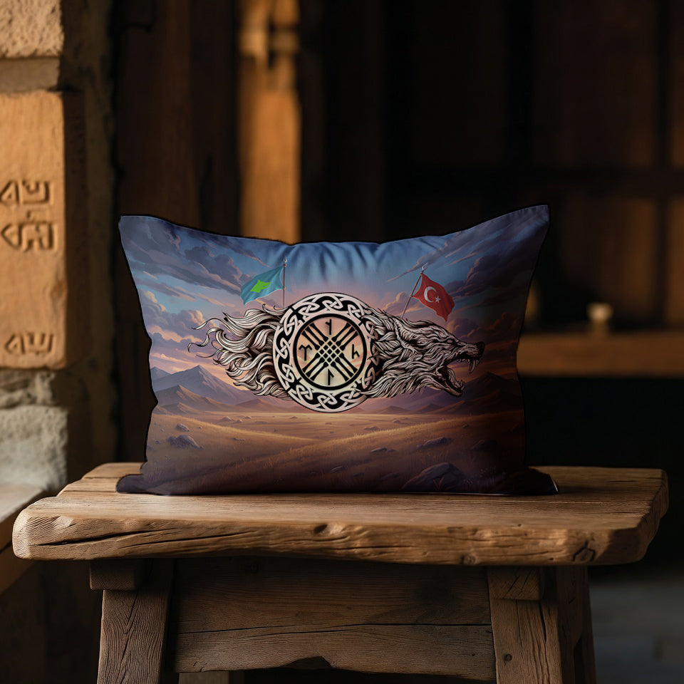 Göktürk Savaşçı Sembollü Yastık Kılıfı | 50x70 cm