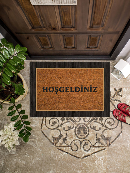 Siyah Şeritli Hoşgeldiniz Kapı Önü Paspası 45x65