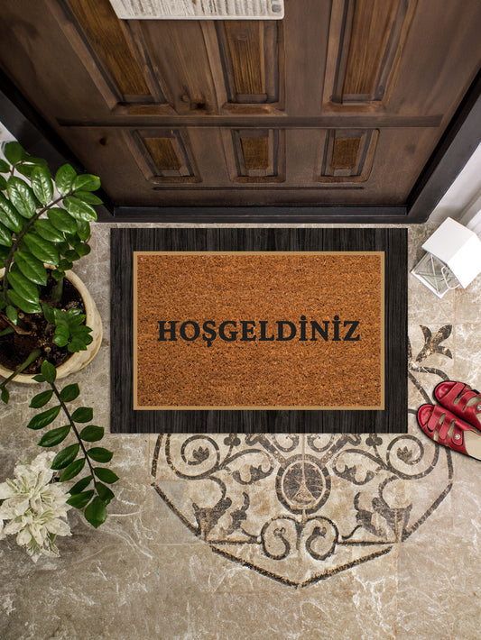 Siyah Şeritli Hoşgeldiniz Kapı Önü Paspası 45x65