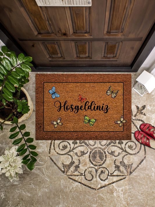 Kelebekli Hoşgeldiniz Kapı Önü Paspası 45x65