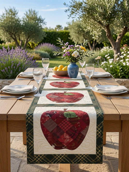 Patchwork Elma Desenli Masa Runnerı 40x180 cm