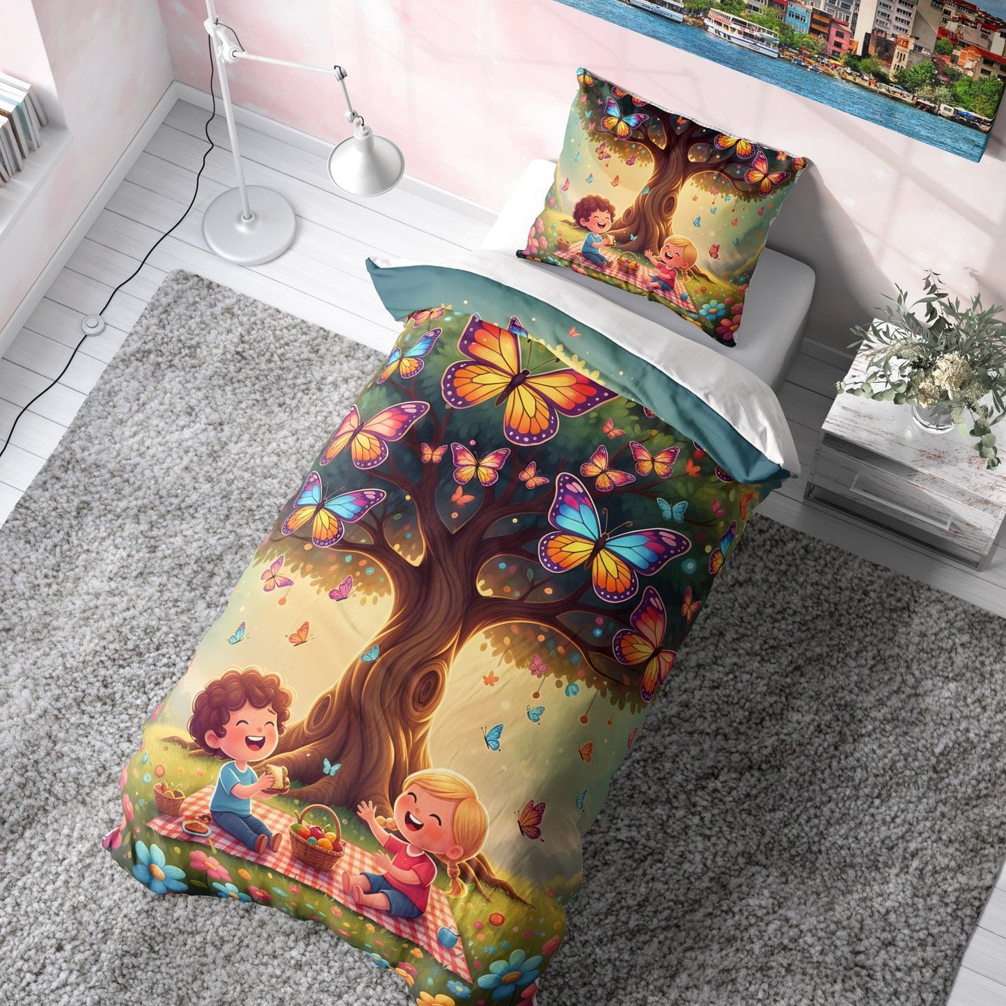 Kelebek ve Çiçek Diyarı Çocuk Nevresim Takımı (Çarşafsız)