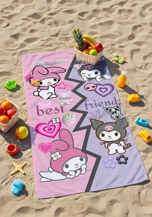 Kuromi Best Friends Plaj Havlusu – Sevimli ve Eğlenceli Tasarım
