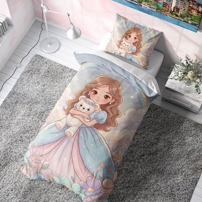 Peluş Ayıcıklı Prenses Çocuk Nevresim Takımı (Çarşafsız)