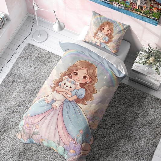 Peluş Ayıcıklı Prenses Çocuk Nevresim Takımı (Çarşafsız)