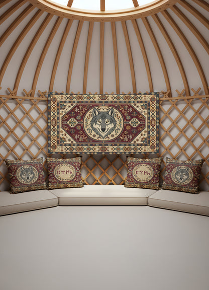 Bozkurt Mührü – 4 Kırlent Kılıfı + 1 Duvar Örtüsü