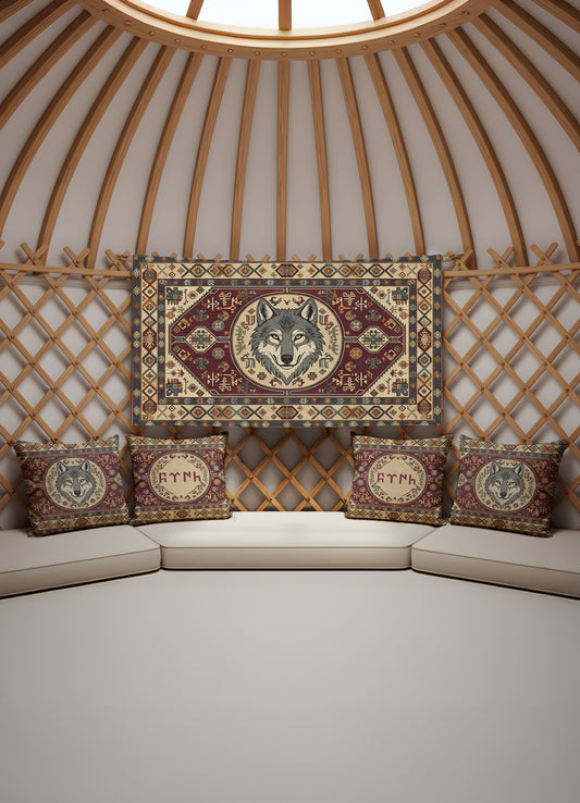 Bozkurt Mührü – 4 Kırlent Kılıfı + 1 Duvar Örtüsü