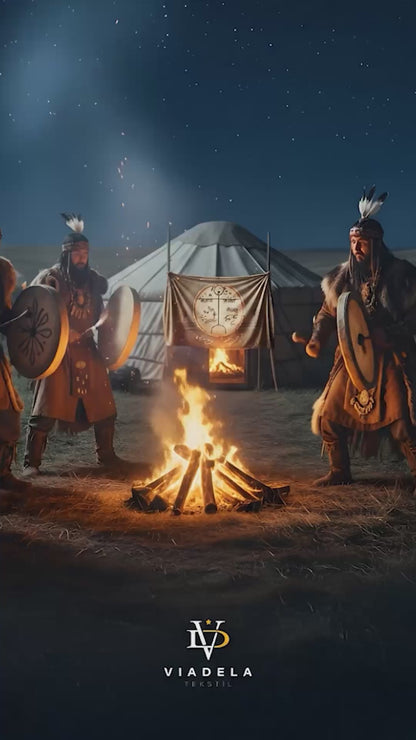 Antik Türk Kam Şaman Davulu Desenli Dekoratif Duvar Örtüsü