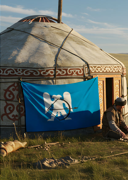 Büyük Selçuklu Bayrağı Ok ve Yay Sembollü Türk Tarihi Duvar Örtüsü