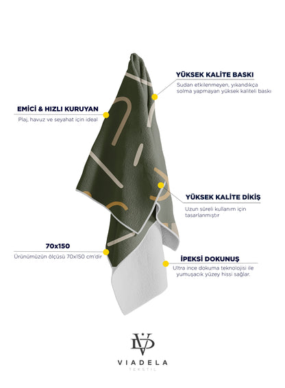 Soyut Geometrik Desenli Yeşil Plaj Havlusu – Modern ve Minimal Yaz Tasarımı